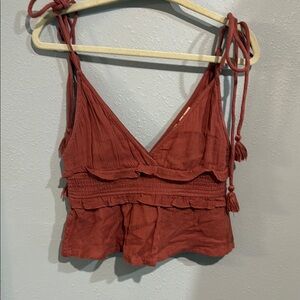 Roxy Orange Sleeveless Crop Top with Ruffled Tie Front